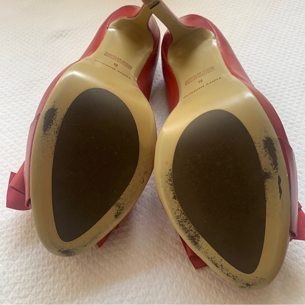 Tony Bianco Womens Red Leather Pump Stiletto Heels Peep Toe Slip On Size 8.5 - Picture 5 of 14